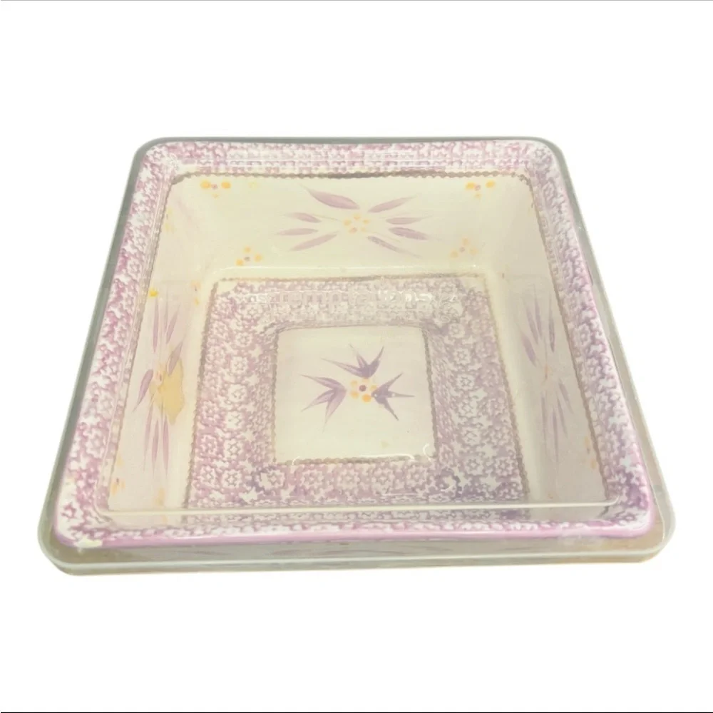 TempTations Pink and Cream Colored Old World Floral Pattern Ceramic Dish
